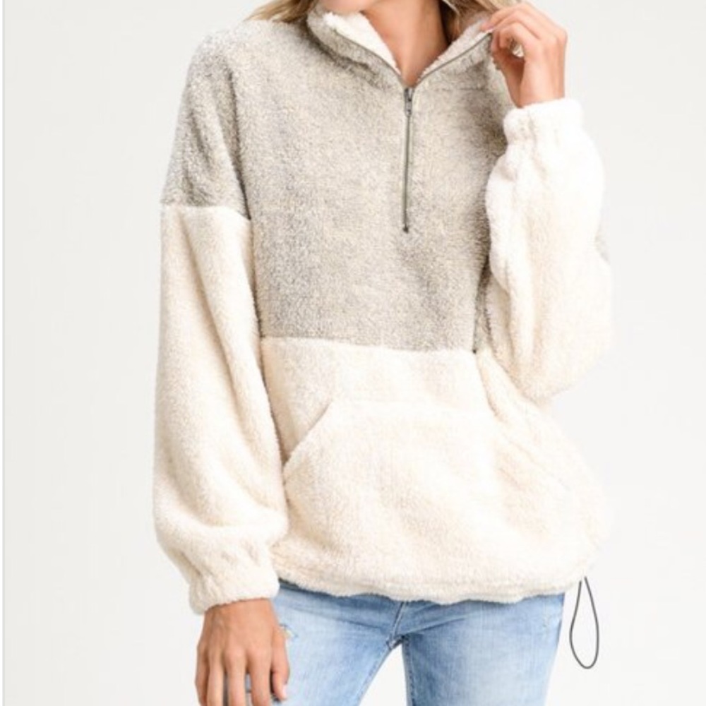 TAUPE IVORY TWO TONE FUZZY - SWEATER - Picture 3 of 3